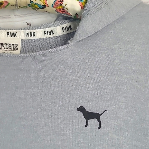 2014 Victoria's Secret PINK Logo Long Sleeve Gray Oversized Hooded Tee Womens XS - Picture 11 of 16